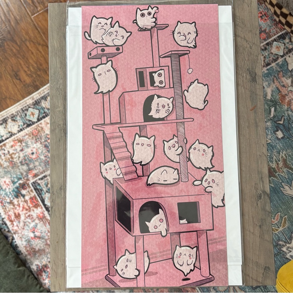 11 x 17 Pink Cat Tower Art Print